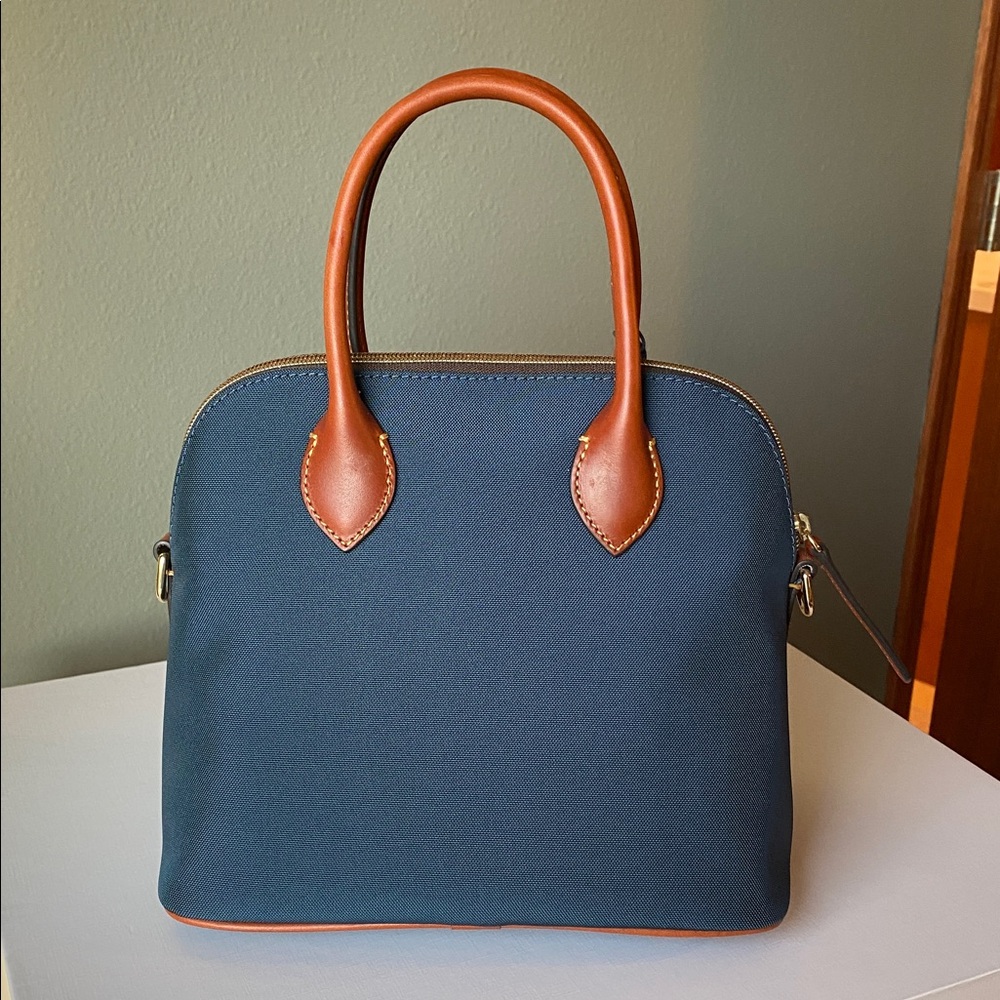 Dooney & Bourke Navy Blue and Brown Satchel - Picture 2 of 7